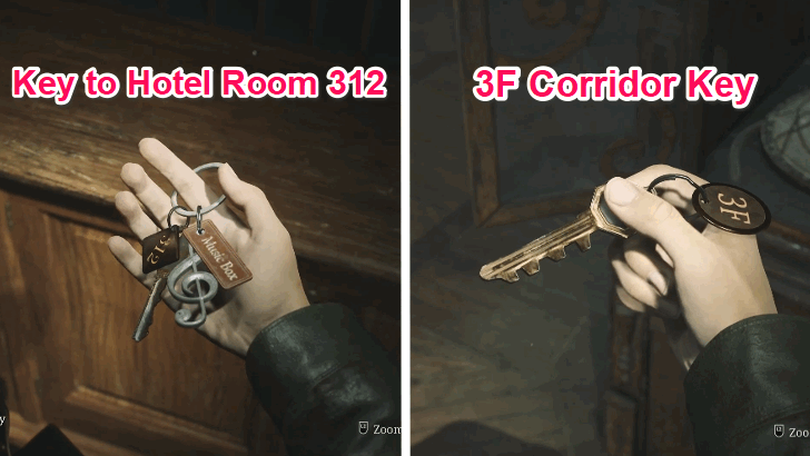 Key to Hotel Room 312 and 3F Corridor Key