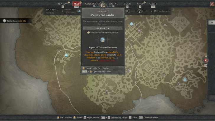 Diablo 4 - Putrescent Larder Nahantu Five Hills Map