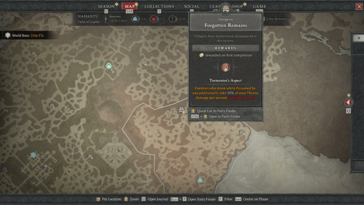 Diablo 4 - Forgotten Remains Nahantu Field of Giants Map