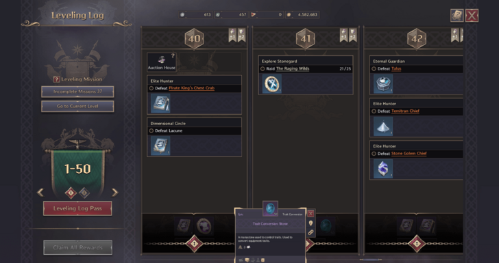 Trait Conversion Stone Levelling Log