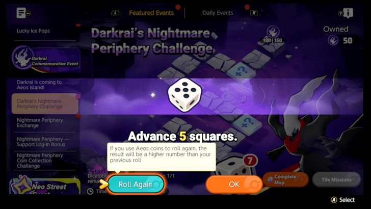 Pokemon UNITE - Darkrai Nightmare Periphery Challenge Roll Dice.png