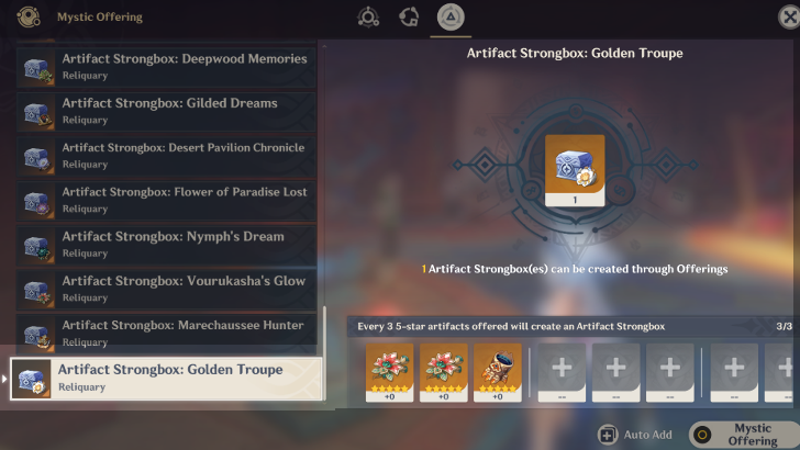 Genshin - How to Craft Artifact Strongbox: Golden Troupe