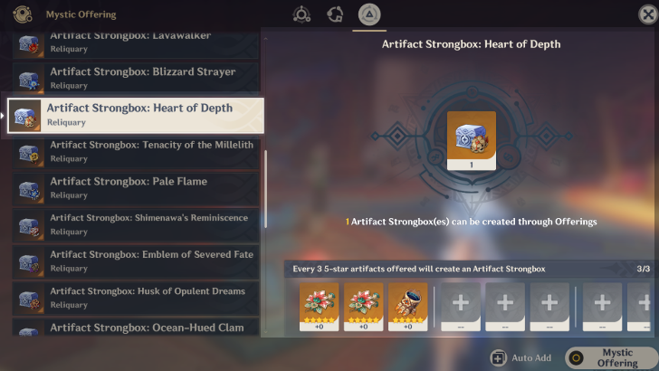 Genshin - How to Craft Artifact Strongbox: Heart of Depth
