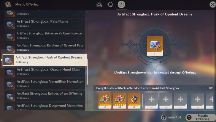 Genshin - How to Craft Artifact Strongbox: Husk of Opulent Dreams