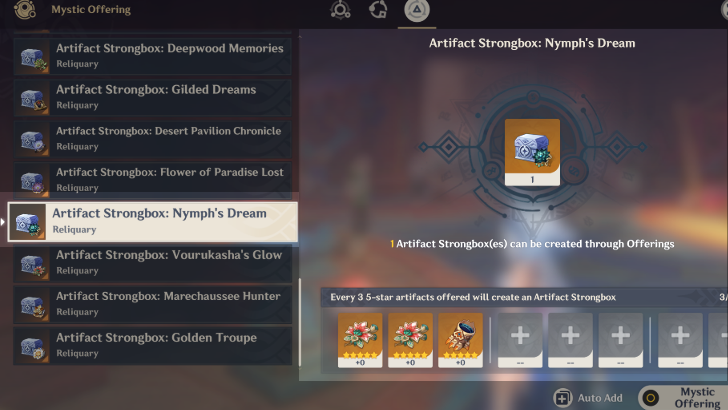 Genshin - How to Craft Artifact Strongbox: Nymph