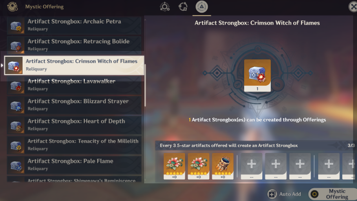 Genshin - How to Craft Artifact Strongbox: Crimson Witch of Flames