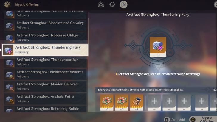 Genshin - How to Craft Artifact Strongbox: Thundering Fury