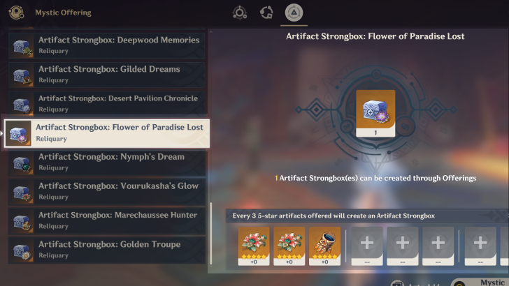 Genshin - How to Craft Artifact Strongbox: Flower of Paradise Lost