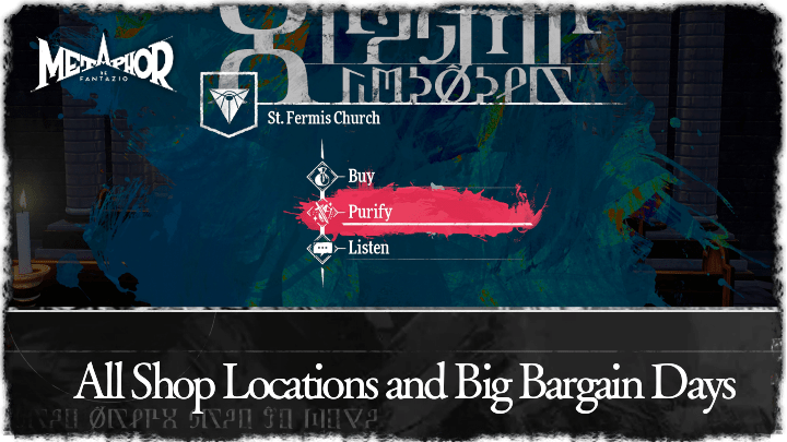 Metaphor ReFantazio - All Shop Locations and Big Bargain Days Banner