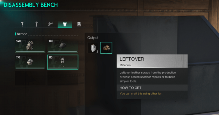 disassembling armor for Leftovers