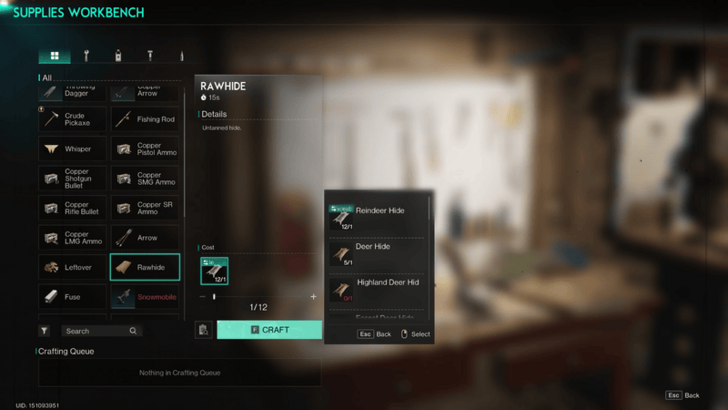 Once Human - Craft Rawhide at Supplies Workbench