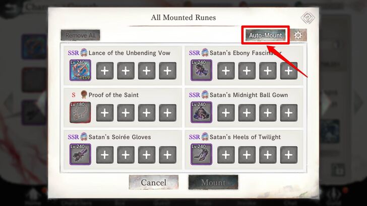 Auto Mount menu - MementoMori