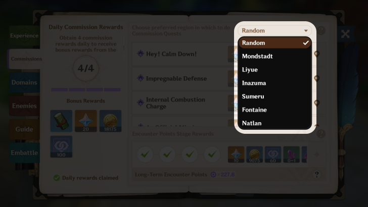 Genshin Daily Commissions Region - Random