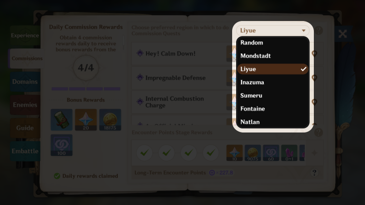 Genshin Daily Commissions Region - Liyue