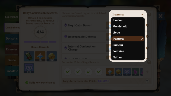 Genshin Daily Commissions Region - Inazuma