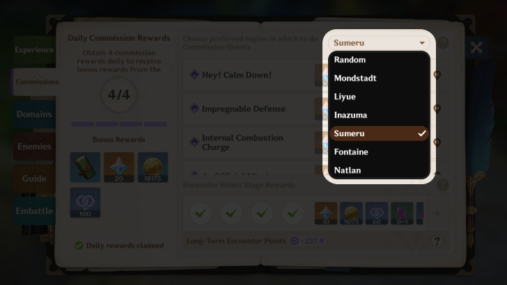 Genshin Daily Commissions Region - Sumeru