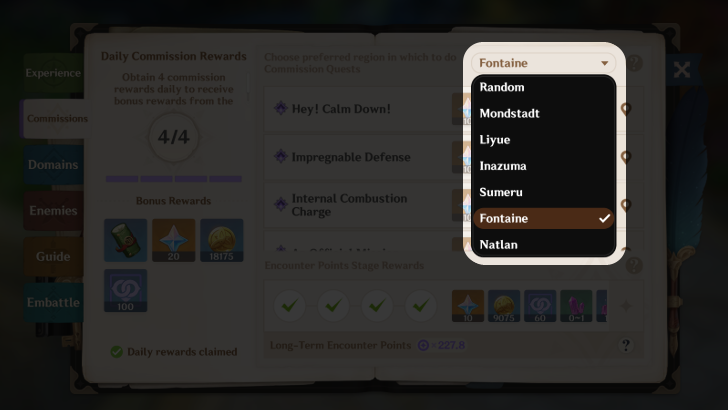 Genshin Daily Commissions Region - Fontaine