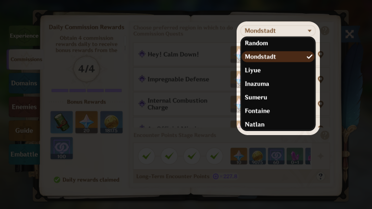 Genshin Daily Commissions Region - Mondstadt