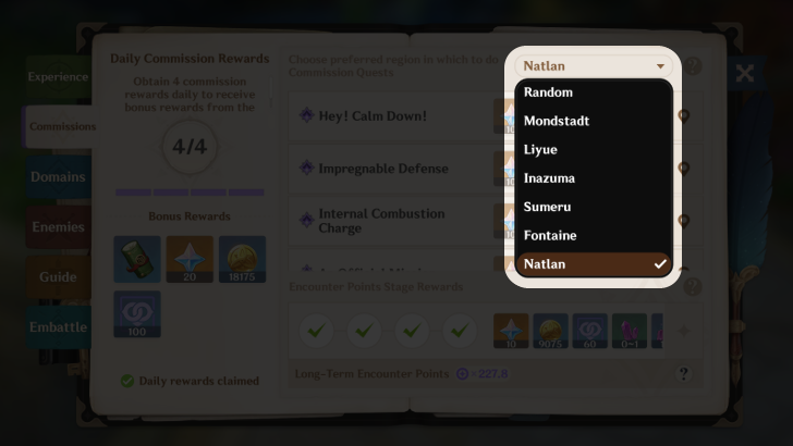 Genshin Daily Commissions Region - Natlan