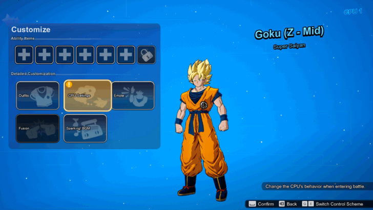 Dragon Ball Sparking Zero Customize Menu