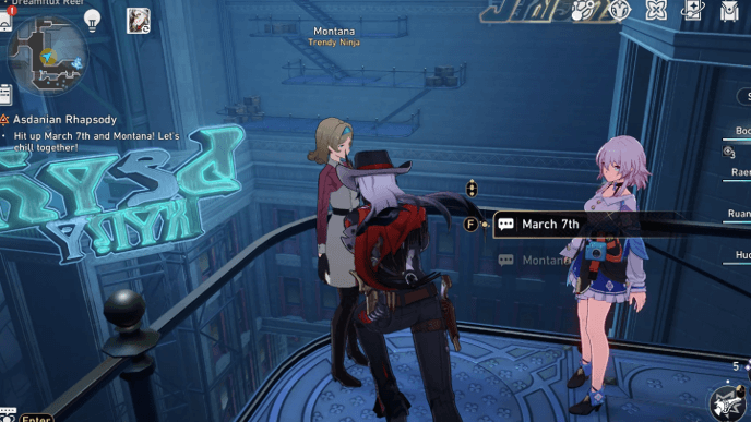 Honkai Star Rail - Asdanian Rhapsody Mission Guide - Talk to March 7th and Montana