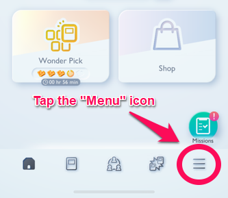 Tap the Menu icon - PTCGP