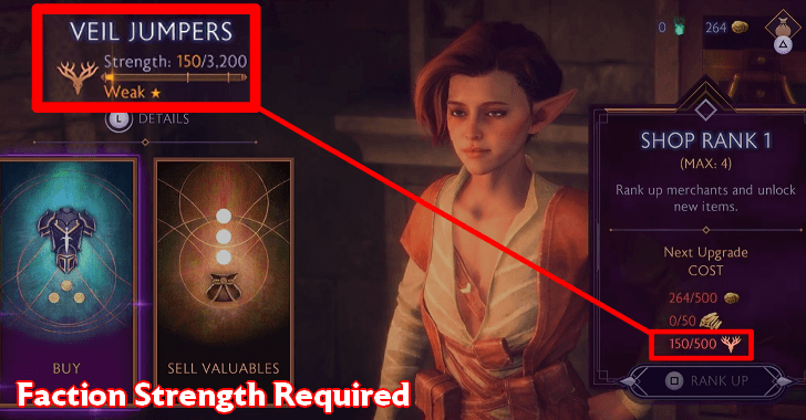 Faction Strength required to upgrade Faction Merchants