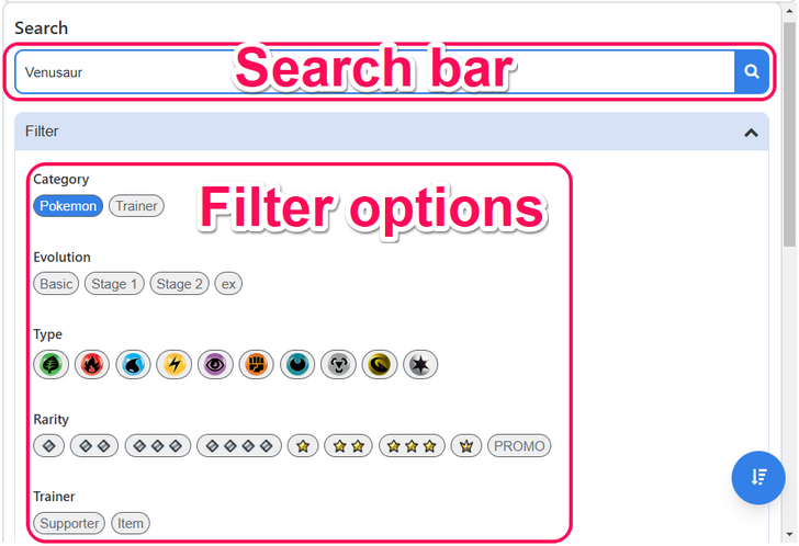 Filter and Search Bar