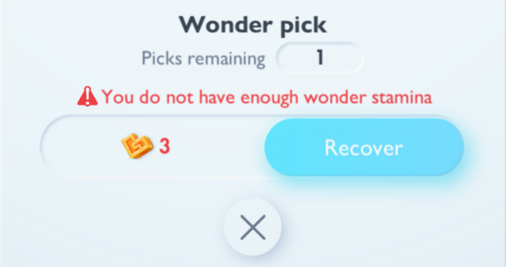 Not Enough Wonder Stamina for Wonder Pick