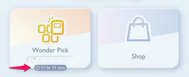 Wonder Pick Stamina on the Home Screen