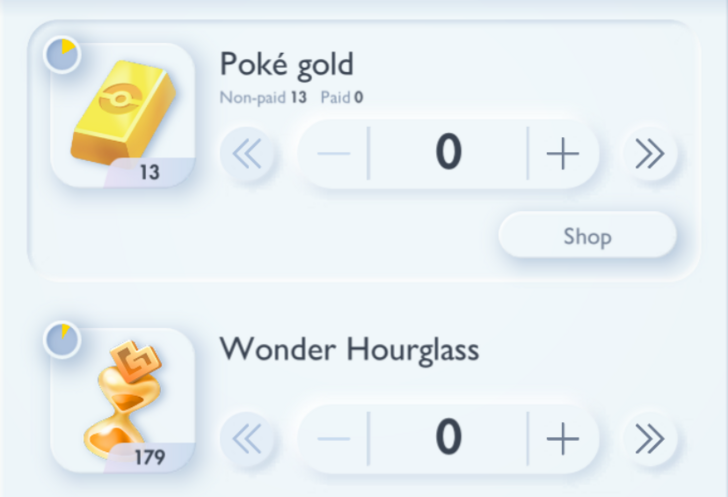 Poke Gold and Wonder Hourglass Custom Select to Recover Wonder Stamina