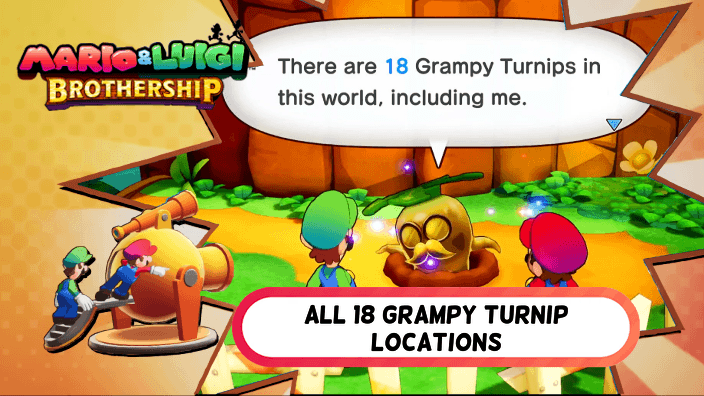 Mario and Luigi Brothership All 18 Grampy Turnip Locations