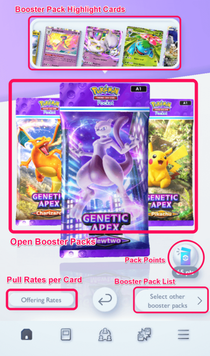 Booster Pack Menu UI - Pokemon TCG Pocket