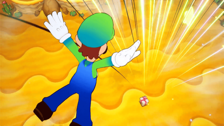 Luigi Using the Jump Helmet Bros Attack to Defeat the Sharkbones