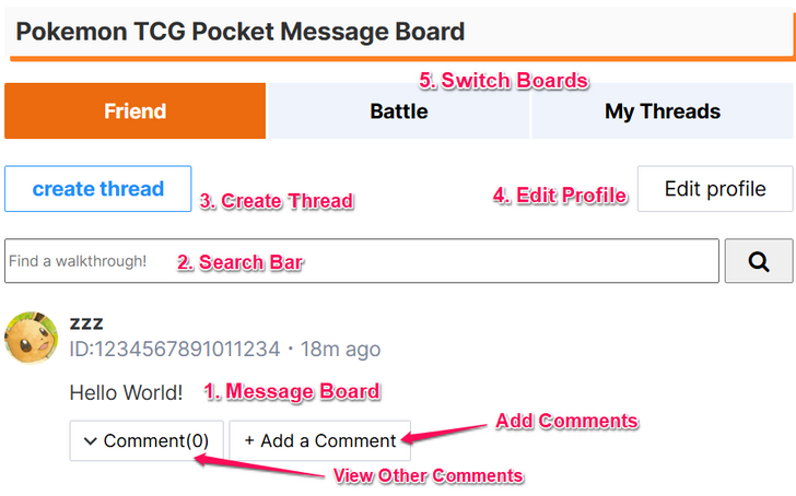 Friend Message Board - Pokemon TCG Pocket