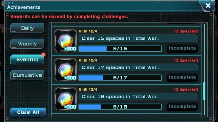 Achievement Rewards - Gundam UC Engage