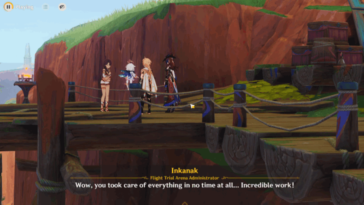 Genshin Impact The Night Before the Trial Walkthrough - Return to the vantage point and talk to Inkanak