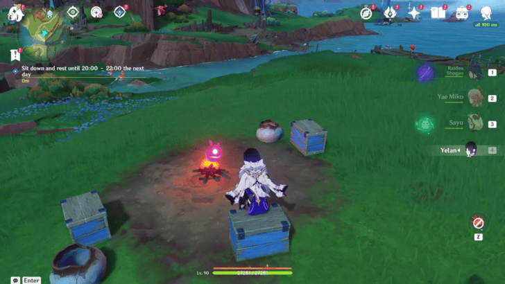 Genshin Impact Beat the Clock: 24 Hours Walkthrough - Sit down and rest until 20:00 – 22:00 the next day