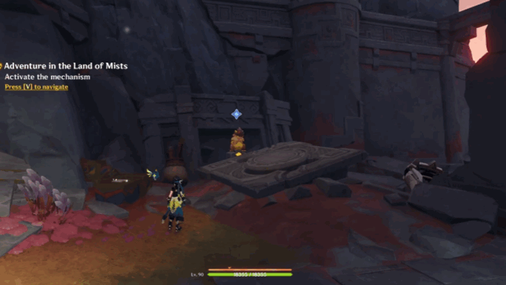 Genshin Impact Adventure in the Land of Mists Walkthrough - Check on the mechanism-like object