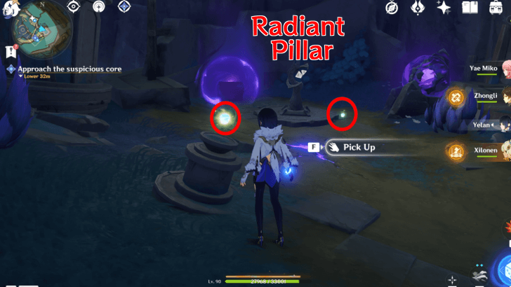 Genshin Impact - How to Clear the Abyssal Corruption Out - Use Radiant Pillars and Fragments to Clear Abyssal Corruption