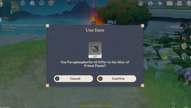 Genshin Impact To the Sky-Road Walkthrough - Offer the Pyrophosphorite at the Altar of the Primal Flame