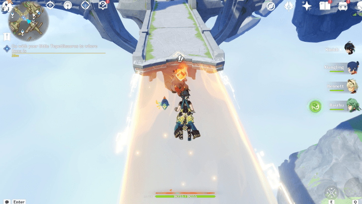 Genshin Impact The Other Side of the Sky Walkthrough - Go with your little Tepetlisaurus to where Bona is