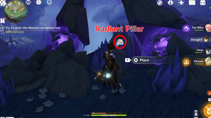 Genshin Impact - How to Clear the Abyssal Corruption Out - Radiant Pillars Light Up Areas