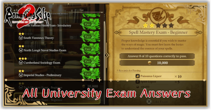 Romancing Saga 2 - All University Exam Answers