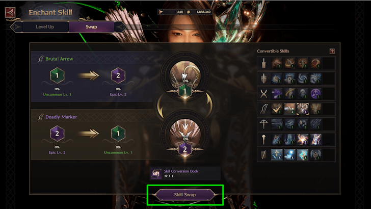 Press Skill Swap Button.
