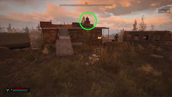 Colonel Kurshunov on Top of a Shack