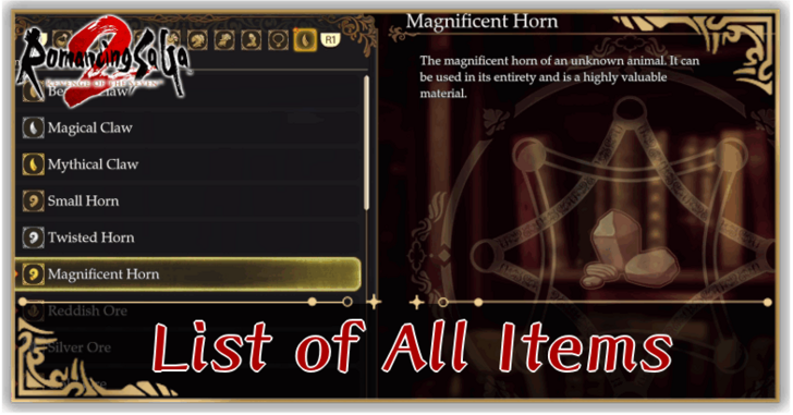 Romancing Saga 2 - List of Items