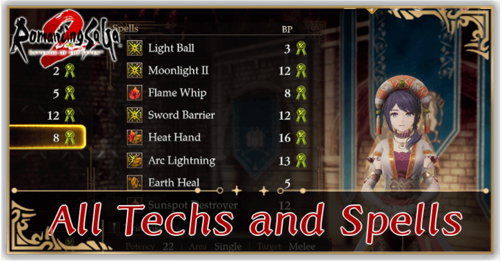 Romancing Saga 2 - List of All Techs and Spells