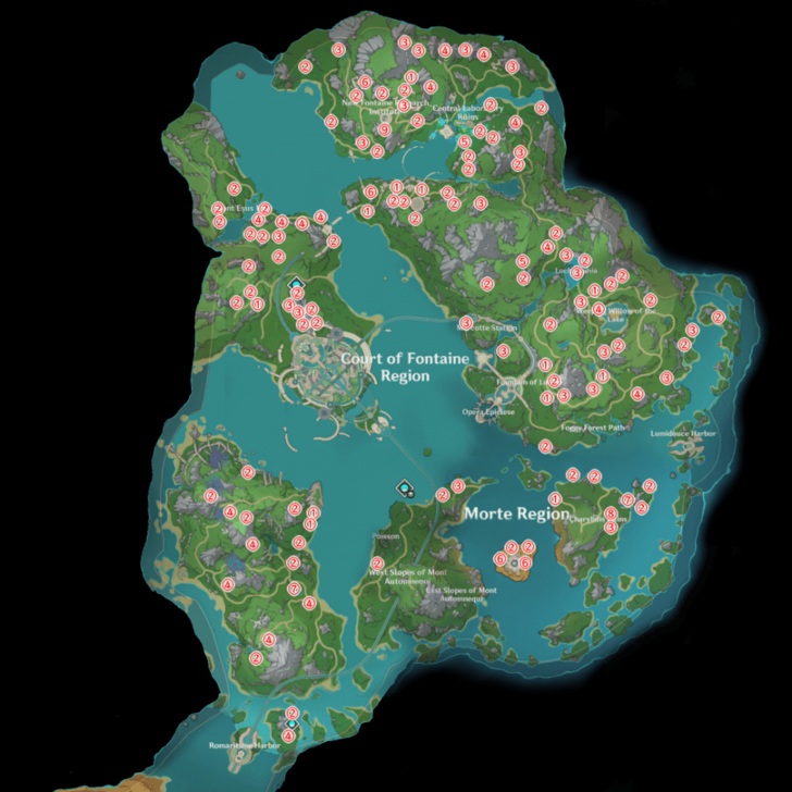 Genshin - Condessence Crystal Locations in Fontaine Surface