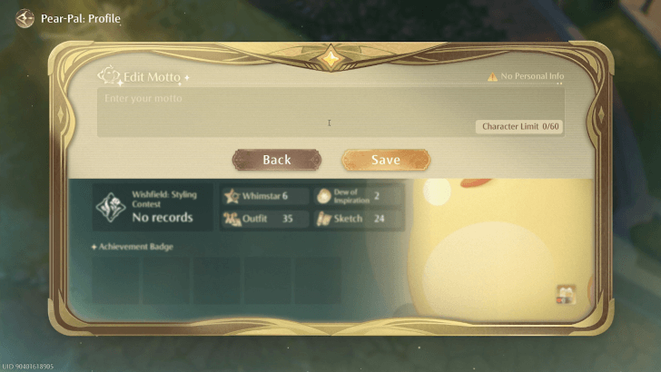 Infinity Nikki - Edit Motto Menu